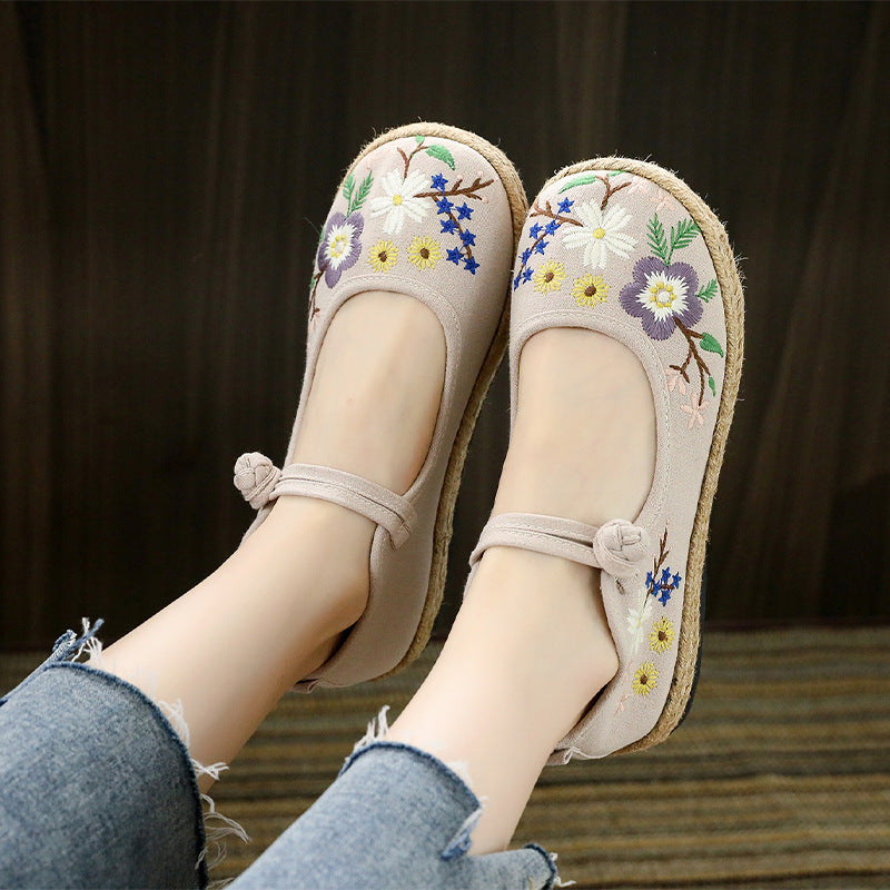 Women's Elegant Mesh Flat Embroidered Canvas Shoes Newgew